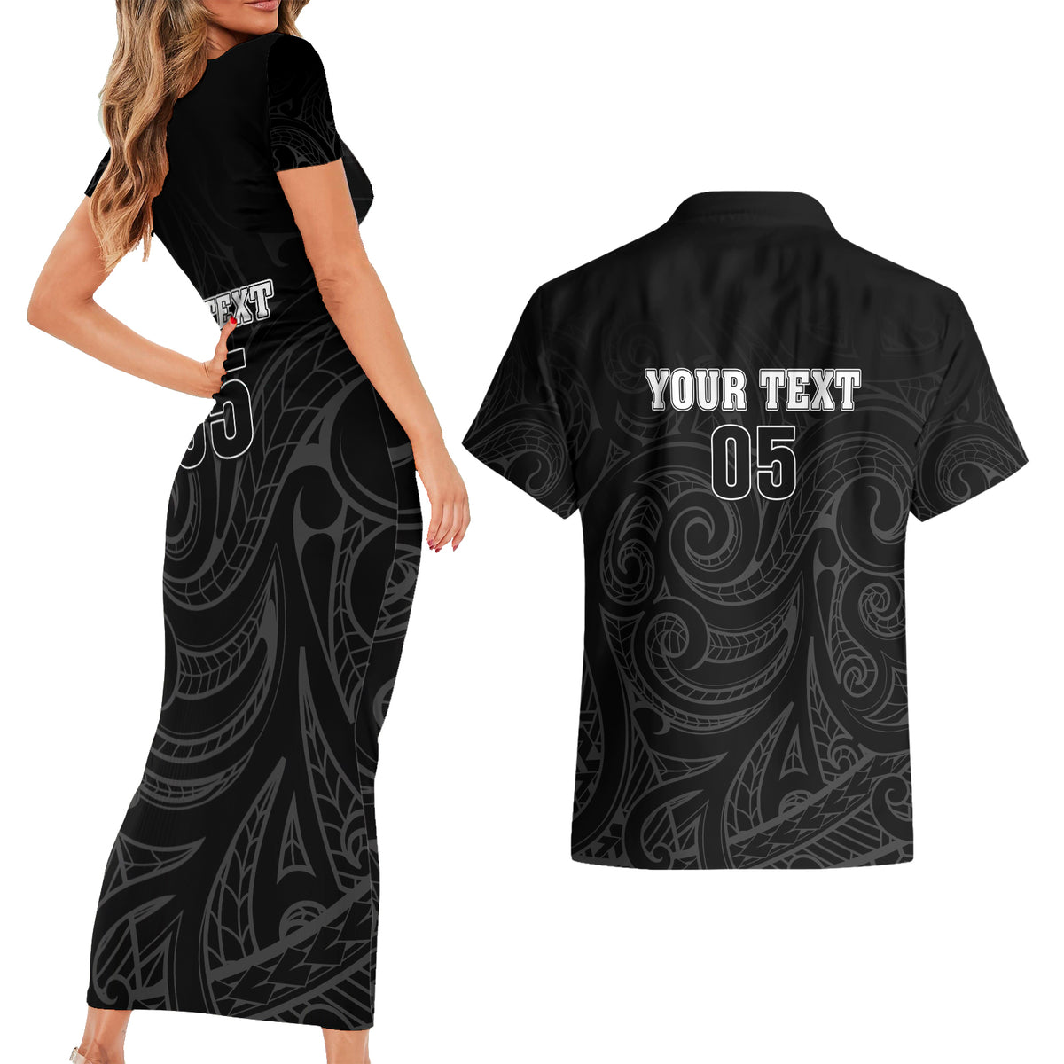 Custom New Zealand Marathon Couples Matching Short Sleeve Bodycon Dress and Hawaiian Shirt Maori Style LT05 - Polynesian Pride