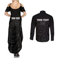 Custom New Zealand Marathon Couples Matching Summer Maxi Dress and Long Sleeve Button Shirt Maori Style