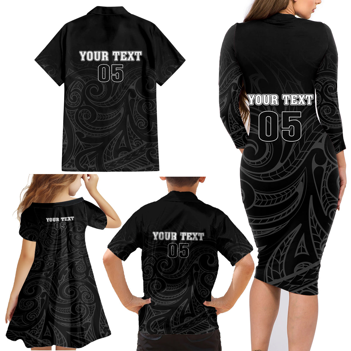 Custom New Zealand Marathon Family Matching Long Sleeve Bodycon Dress and Hawaiian Shirt Maori Style LT05 - Polynesian Pride