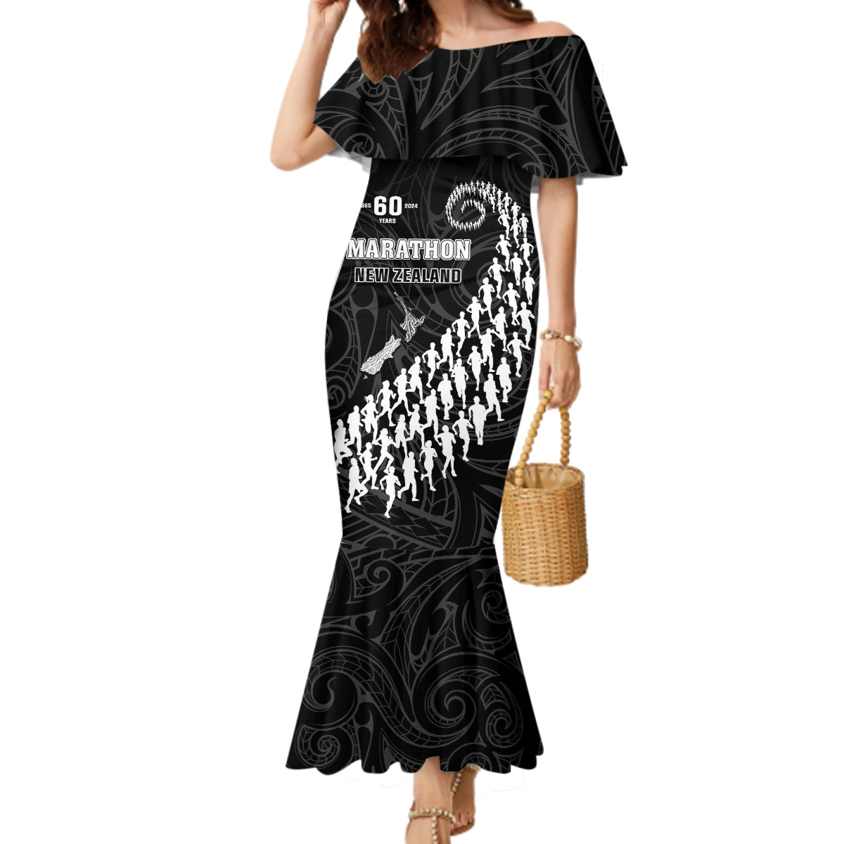 Custom New Zealand Marathon Family Matching Mermaid Dress and Hawaiian Shirt Maori Style LT05 Mom's Dress Black - Polynesian Pride
