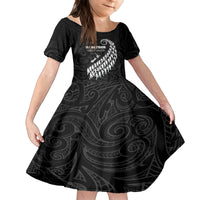 Custom New Zealand Marathon Family Matching Off The Shoulder Long Sleeve Dress and Hawaiian Shirt Maori Style LT05 Daughter's Dress Black - Polynesian Pride