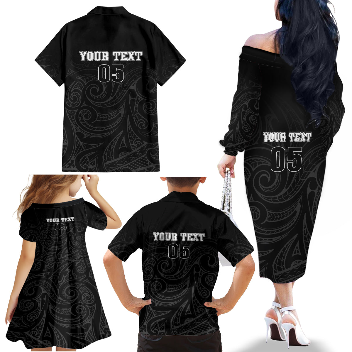 Custom New Zealand Marathon Family Matching Off The Shoulder Long Sleeve Dress and Hawaiian Shirt Maori Style LT05 - Polynesian Pride