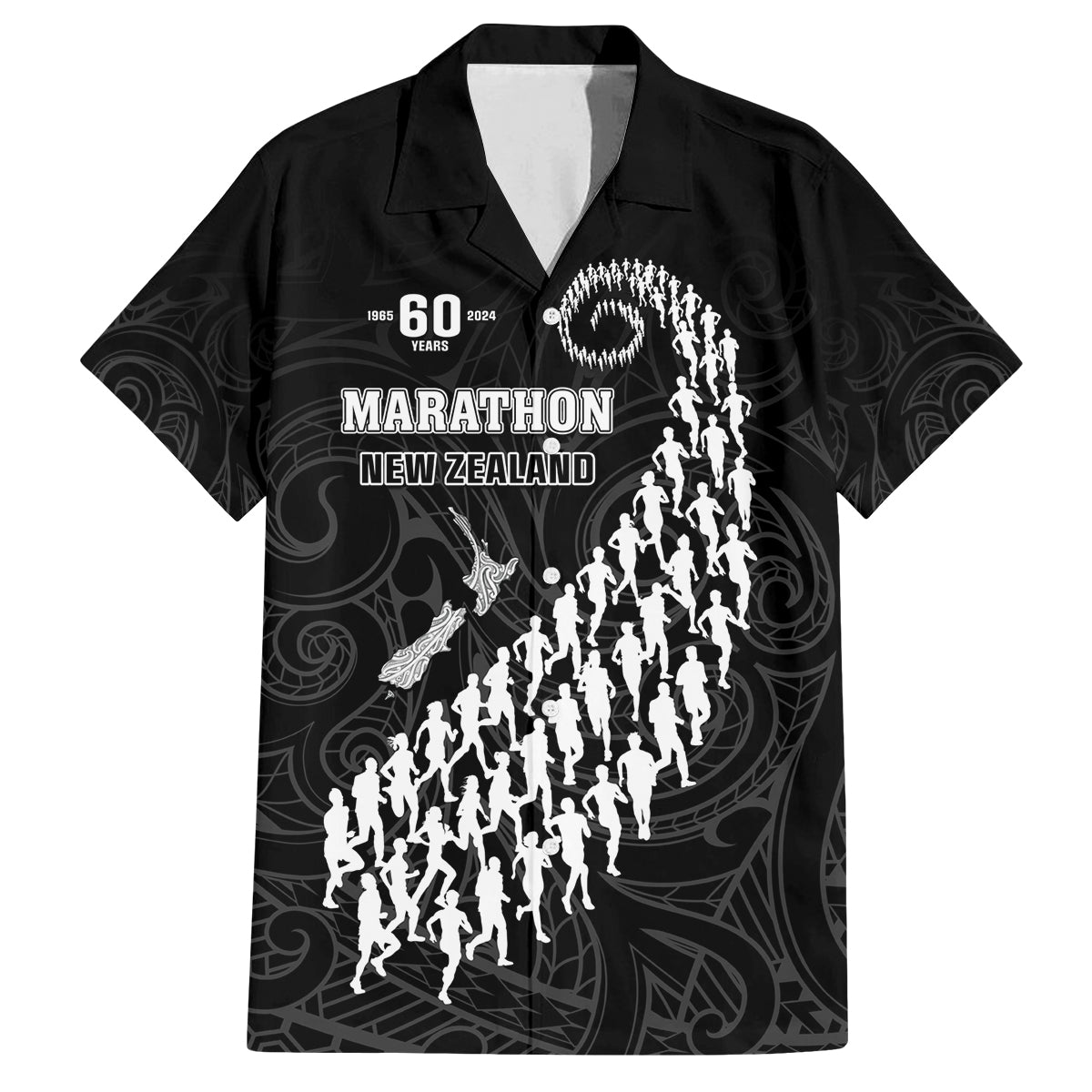 Custom New Zealand Marathon Family Matching Off Shoulder Maxi Dress and Hawaiian Shirt Maori Style LT05 Dad's Shirt - Short Sleeve Black - Polynesian Pride
