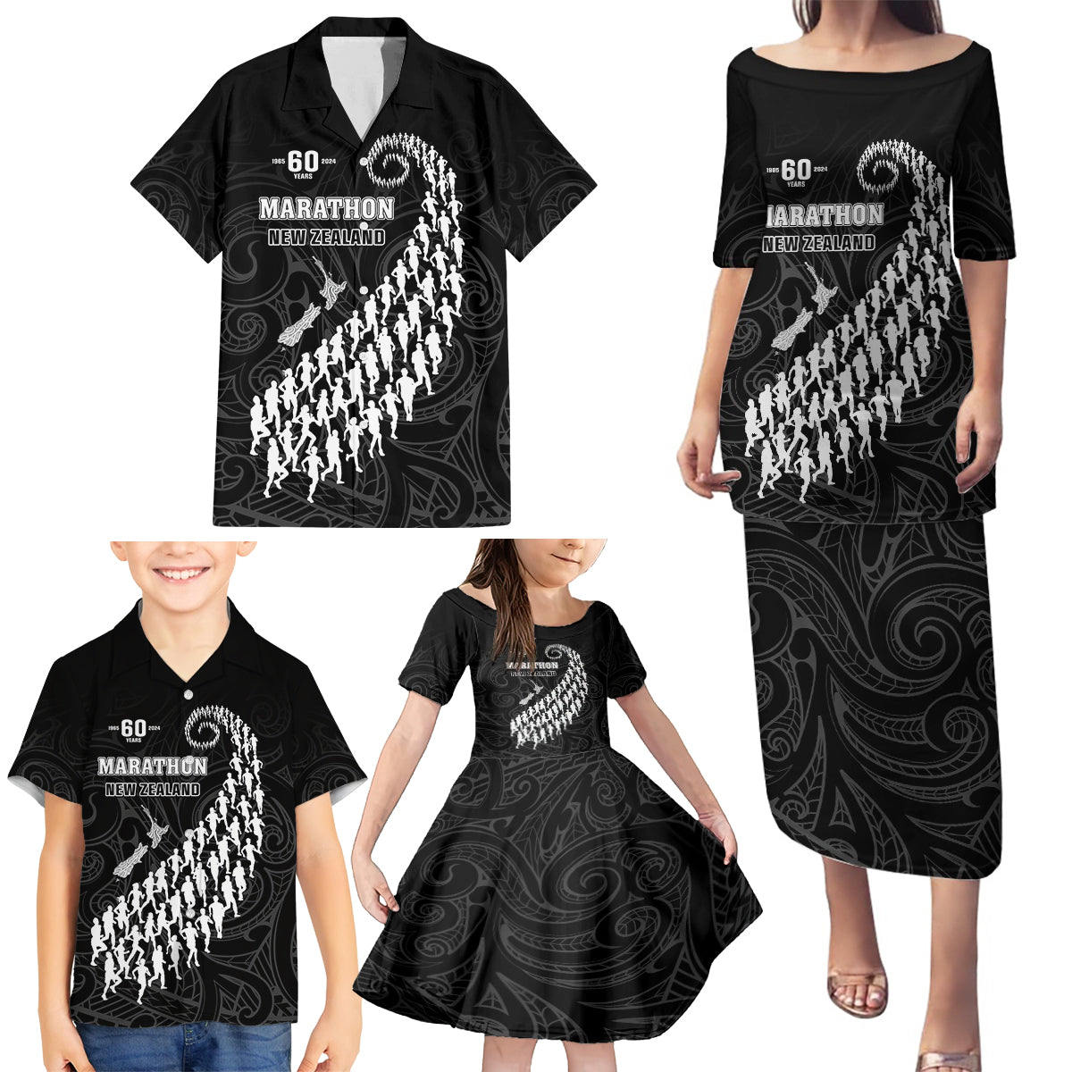 Custom New Zealand Marathon Family Matching Puletasi and Hawaiian Shirt Maori Style LT05 - Polynesian Pride