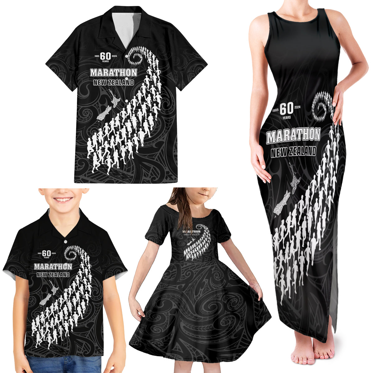 Custom New Zealand Marathon Family Matching Tank Maxi Dress and Hawaiian Shirt Maori Style LT05 - Polynesian Pride
