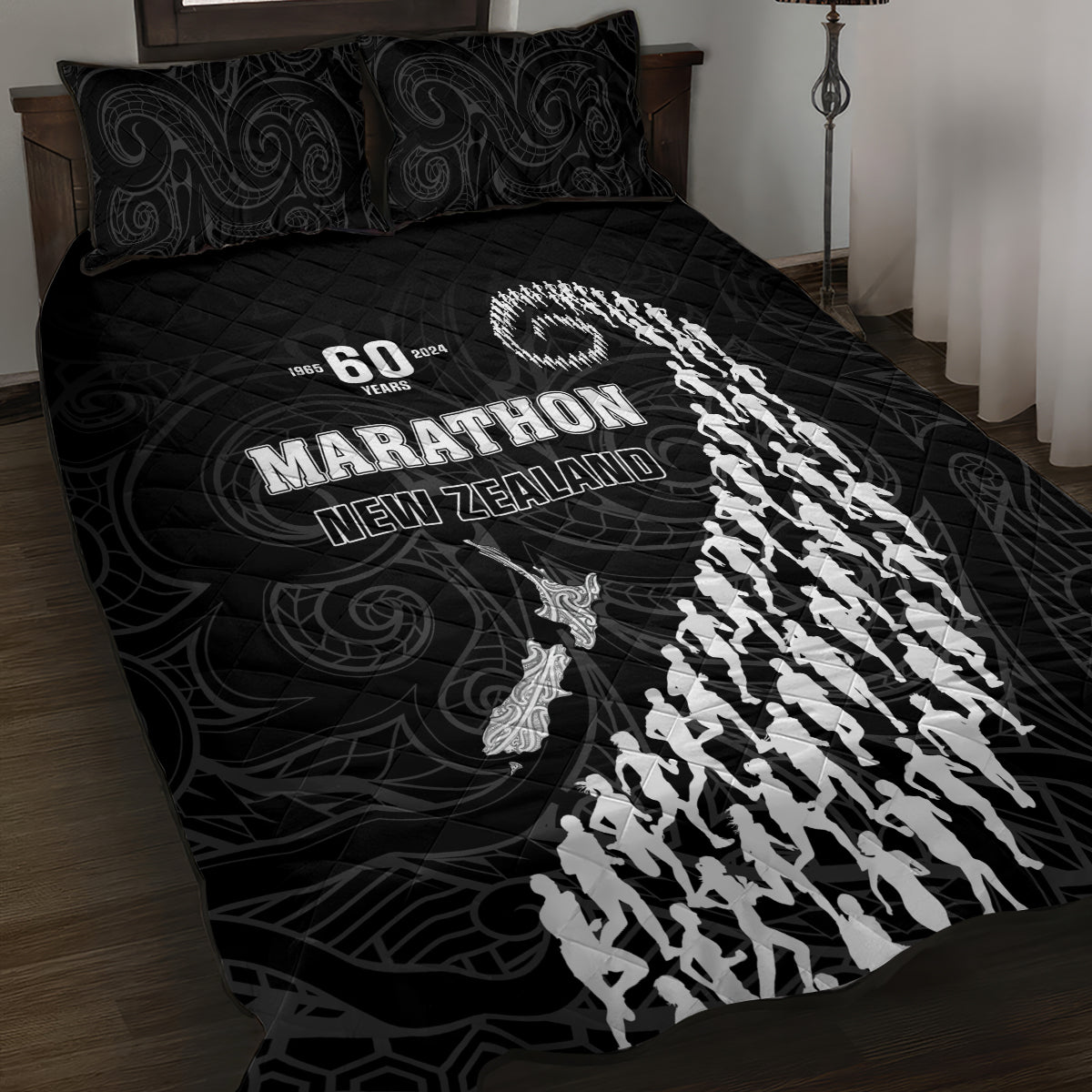 New Zealand Marathon Quilt Bed Set Maori Style LT05 Black - Polynesian Pride