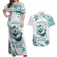 New Zealand Aotearoa Hari Ra Mama Couples Matching Off Shoulder Maxi Dress and Hawaiian Shirt A Mother's Love Is Like No Otter LT05 White - Polynesian Pride