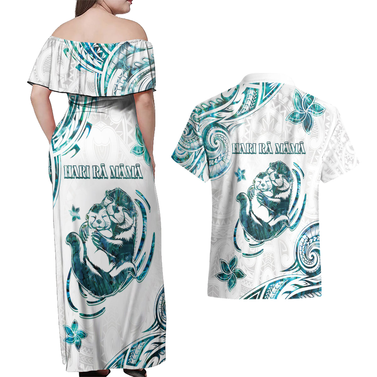 New Zealand Aotearoa Hari Ra Mama Couples Matching Off Shoulder Maxi Dress and Hawaiian Shirt A Mother's Love Is Like No Otter LT05 - Polynesian Pride
