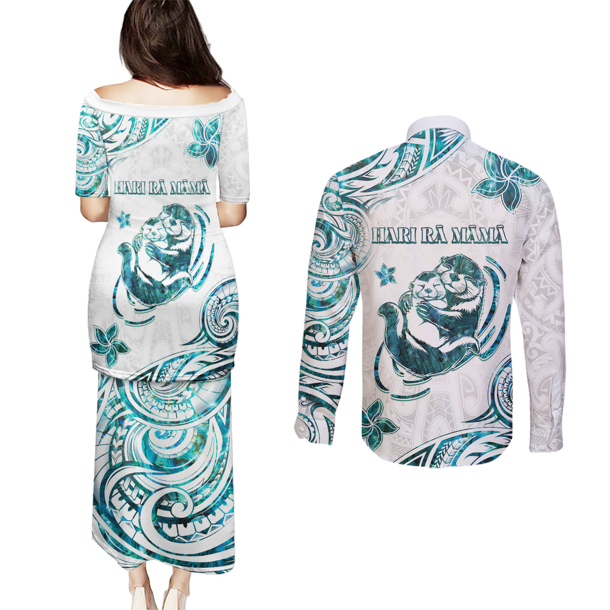 New Zealand Aotearoa Hari Ra Mama Couples Matching Puletasi and Long Sleeve Button Shirt A Mother's Love Is Like No Otter LT05 - Polynesian Pride