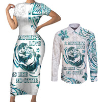 New Zealand Aotearoa Hari Ra Mama Couples Matching Short Sleeve Bodycon Dress and Long Sleeve Button Shirt A Mother's Love Is Like No Otter LT05 White - Polynesian Pride
