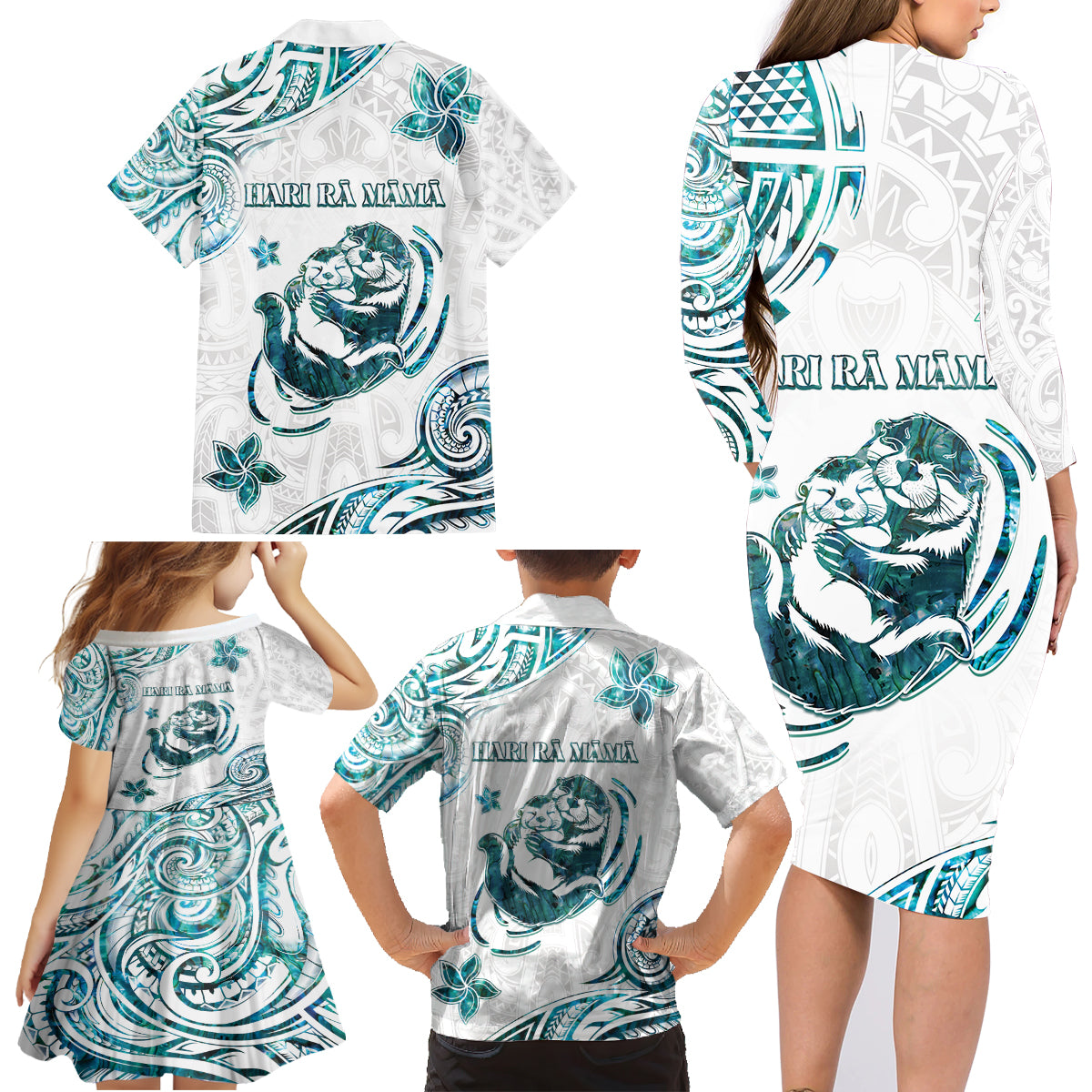 New Zealand Aotearoa Hari Ra Mama Family Matching Long Sleeve Bodycon Dress and Hawaiian Shirt A Mother's Love Is Like No Otter LT05 - Polynesian Pride