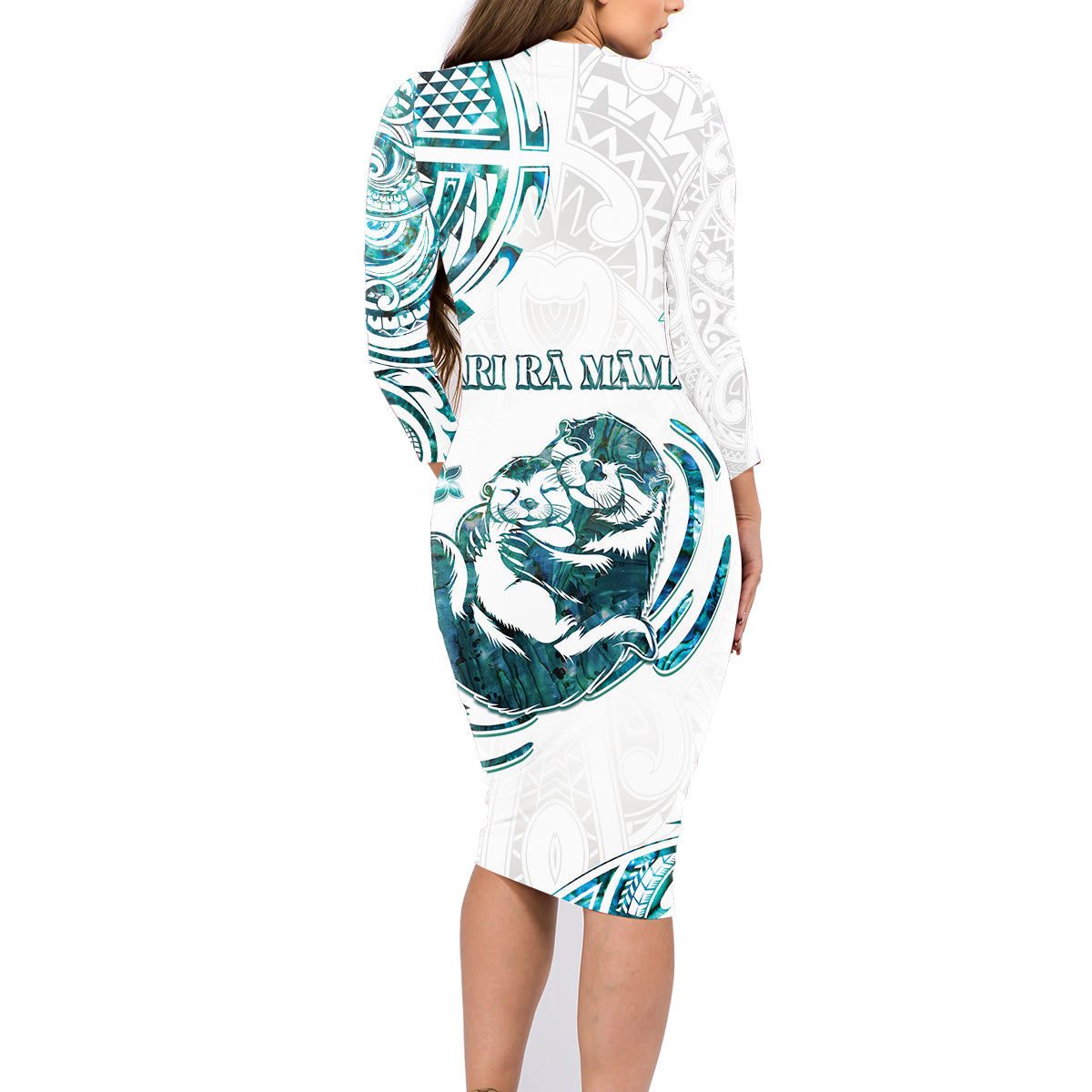 New Zealand Aotearoa Hari Ra Mama Family Matching Long Sleeve Bodycon Dress and Hawaiian Shirt A Mother's Love Is Like No Otter LT05 - Polynesian Pride