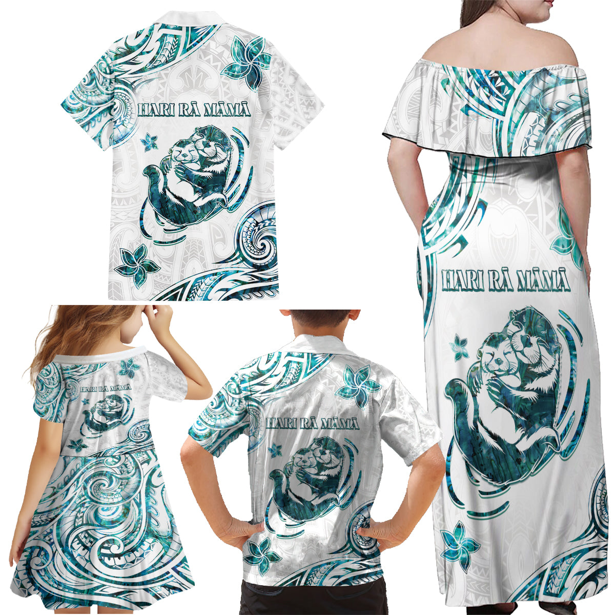 New Zealand Aotearoa Hari Ra Mama Family Matching Off Shoulder Maxi Dress and Hawaiian Shirt A Mother's Love Is Like No Otter LT05 - Polynesian Pride