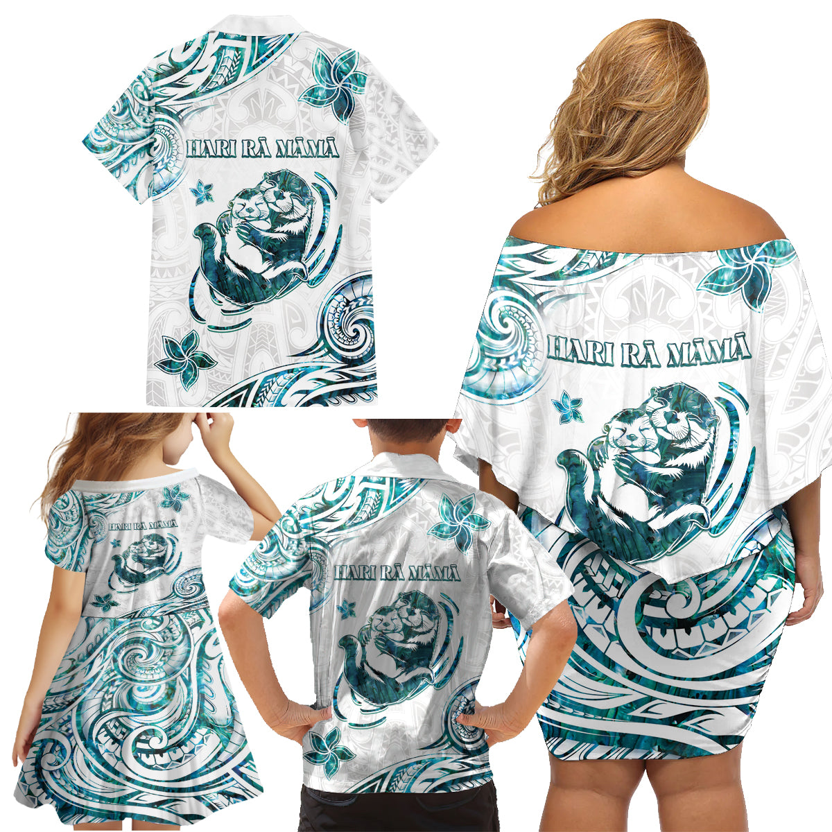 New Zealand Aotearoa Hari Ra Mama Family Matching Off Shoulder Short Dress and Hawaiian Shirt A Mother's Love Is Like No Otter LT05 - Polynesian Pride