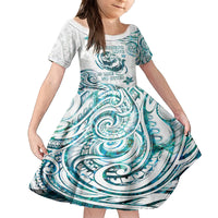 New Zealand Aotearoa Hari Ra Mama Family Matching Summer Maxi Dress and Hawaiian Shirt A Mother's Love Is Like No Otter LT05 Daughter's Dress White - Polynesian Pride