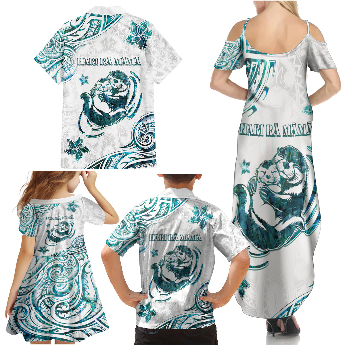 New Zealand Aotearoa Hari Ra Mama Family Matching Summer Maxi Dress and Hawaiian Shirt A Mother's Love Is Like No Otter LT05 - Polynesian Pride