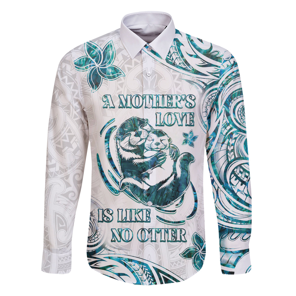 New Zealand Aotearoa Hari Ra Mama Family Matching Summer Maxi Dress and Hawaiian Shirt A Mother's Love Is Like No Otter LT05 Dad's Shirt - Long Sleeve White - Polynesian Pride