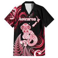Personalised New Zealand Maori Taniwha Family Matching Long Sleeve Bodycon Dress and Hawaiian Shirt Silver Fern Red Version LT05 Dad's Shirt - Short Sleeve Red - Polynesian Pride