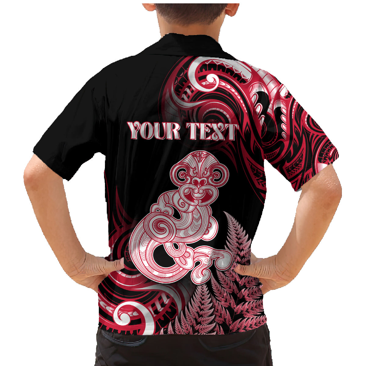 Personalised New Zealand Maori Taniwha Family Matching Mermaid Dress and Hawaiian Shirt Silver Fern Red Version LT05 - Polynesian Pride
