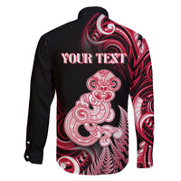 Personalised New Zealand Maori Taniwha Family Matching Off Shoulder Short Dress and Hawaiian Shirt Silver Fern Red Version LT05 - Polynesian Pride