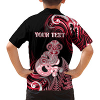 Personalised New Zealand Maori Taniwha Family Matching Puletasi and Hawaiian Shirt Silver Fern Red Version LT05 - Polynesian Pride