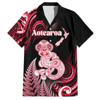 Personalised New Zealand Maori Taniwha Family Matching Short Sleeve Bodycon Dress and Hawaiian Shirt Silver Fern Red Version LT05 Dad's Shirt - Short Sleeve Red - Polynesian Pride