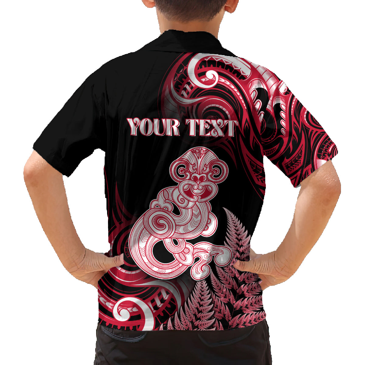 Personalised New Zealand Maori Taniwha Family Matching Summer Maxi Dress and Hawaiian Shirt Silver Fern Red Version LT05 - Polynesian Pride