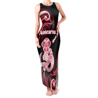 Personalised New Zealand Maori Taniwha Family Matching Tank Maxi Dress and Hawaiian Shirt Silver Fern Red Version LT05 Mom's Dress Red - Polynesian Pride