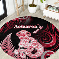 New Zealand Maori Taniwha Round Carpet Silver Fern Red Version LT05 Red - Polynesian Pride