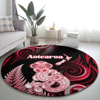 New Zealand Maori Taniwha Round Carpet Silver Fern Red Version LT05 - Polynesian Pride