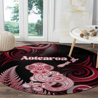 New Zealand Maori Taniwha Round Carpet Silver Fern Red Version LT05 - Polynesian Pride