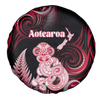 New Zealand Maori Taniwha Spare Tire Cover Silver Fern Red Version