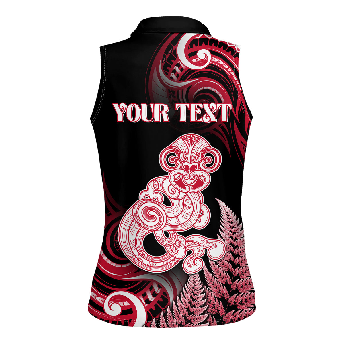 Personalised New Zealand Maori Taniwha Women Sleeveless Polo Shirt Silver Fern Red Version LT05 - Polynesian Pride
