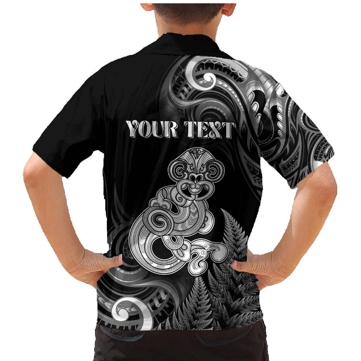 Personalised New Zealand Maori Taniwha Family Matching Mermaid Dress and Hawaiian Shirt Silver Fern Black Version LT05 - Polynesian Pride
