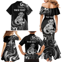 Personalised New Zealand Maori Taniwha Family Matching Mermaid Dress and Hawaiian Shirt Silver Fern Black Version LT05 - Polynesian Pride
