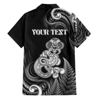 Personalised New Zealand Maori Taniwha Family Matching Off The Shoulder Long Sleeve Dress and Hawaiian Shirt Silver Fern Black Version LT05 - Polynesian Pride