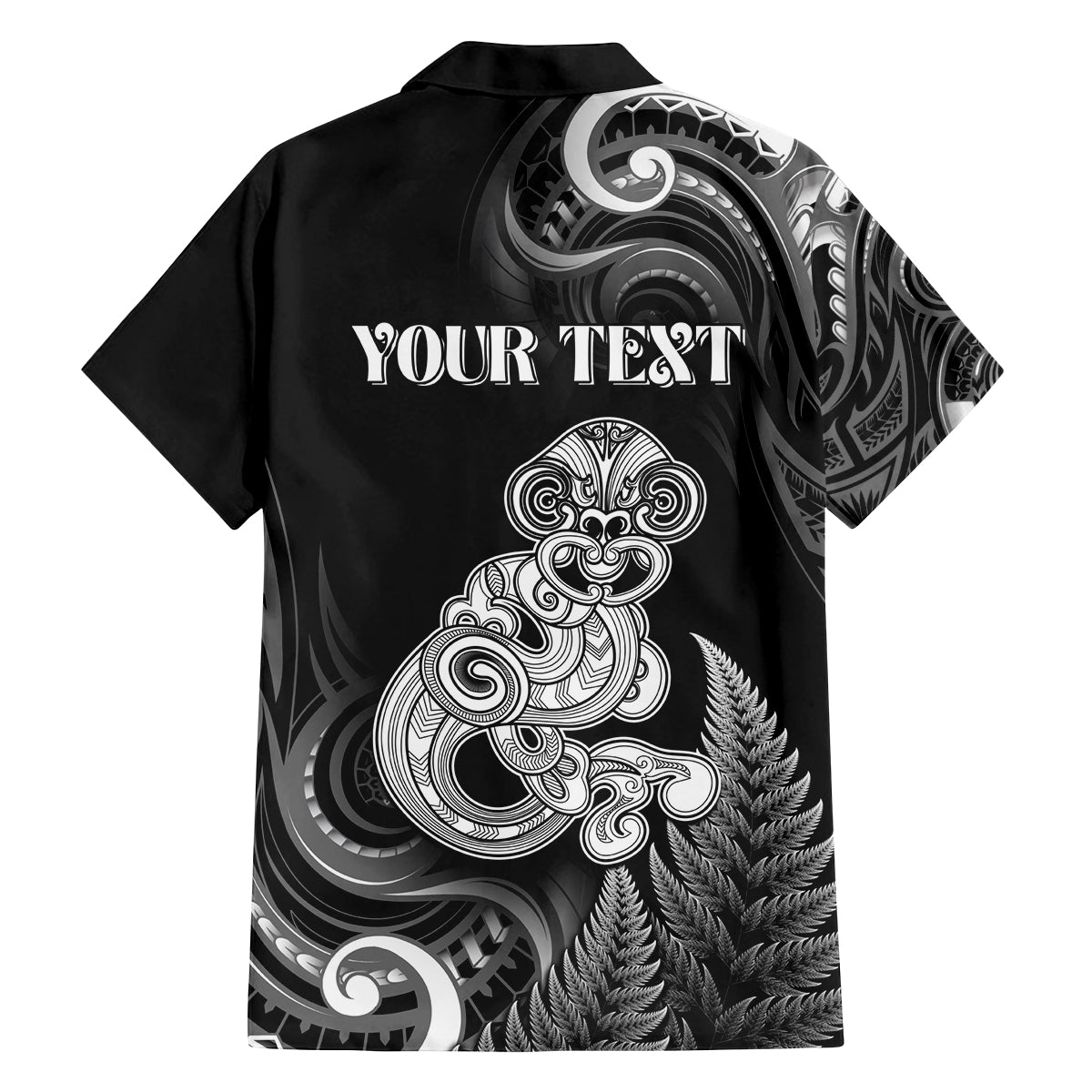 Personalised New Zealand Maori Taniwha Family Matching Off Shoulder Maxi Dress and Hawaiian Shirt Silver Fern Black Version LT05 - Polynesian Pride