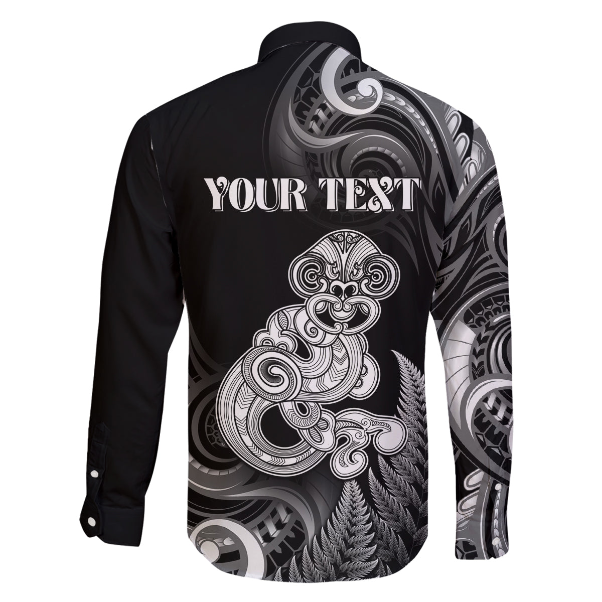 Personalised New Zealand Maori Taniwha Family Matching Off Shoulder Maxi Dress and Hawaiian Shirt Silver Fern Black Version LT05 - Polynesian Pride