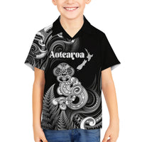 Personalised New Zealand Maori Taniwha Family Matching Off Shoulder Maxi Dress and Hawaiian Shirt Silver Fern Black Version LT05 Son's Shirt Black - Polynesian Pride