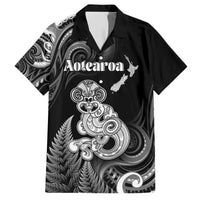 Personalised New Zealand Maori Taniwha Family Matching Short Sleeve Bodycon Dress and Hawaiian Shirt Silver Fern Black Version LT05 Dad's Shirt - Short Sleeve Black - Polynesian Pride
