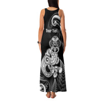 Personalised New Zealand Maori Taniwha Family Matching Tank Maxi Dress and Hawaiian Shirt Silver Fern Black Version LT05 - Polynesian Pride
