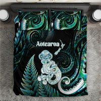 New Zealand Maori Taniwha Bedding Set Silver Fern Paua Shell Version