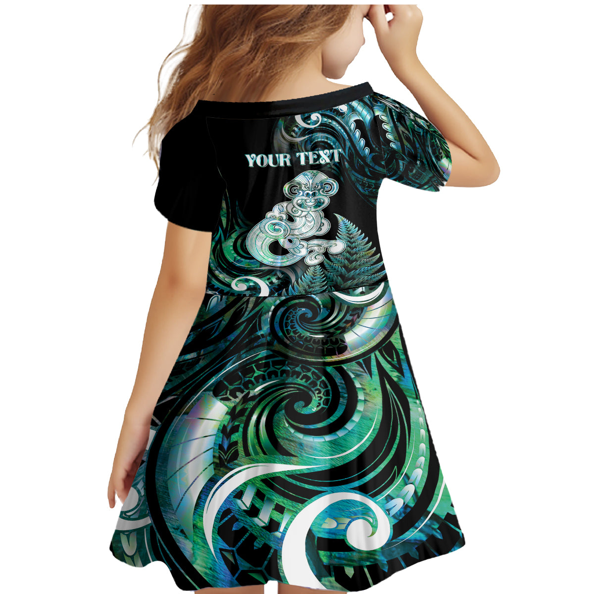 Personalised New Zealand Maori Taniwha Family Matching Mermaid Dress and Hawaiian Shirt Silver Fern Paua Shell Version LT05 - Polynesian Pride