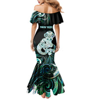 Personalised New Zealand Maori Taniwha Family Matching Mermaid Dress and Hawaiian Shirt Silver Fern Paua Shell Version LT05 - Polynesian Pride