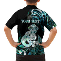 Personalised New Zealand Maori Taniwha Family Matching Off Shoulder Short Dress and Hawaiian Shirt Silver Fern Paua Shell Version LT05 - Polynesian Pride