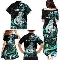Personalised New Zealand Maori Taniwha Family Matching Puletasi and Hawaiian Shirt Silver Fern Paua Shell Version LT05 - Polynesian Pride