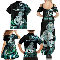 Personalised New Zealand Maori Taniwha Family Matching Summer Maxi Dress and Hawaiian Shirt Silver Fern Paua Shell Version LT05 - Polynesian Pride