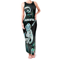 Personalised New Zealand Maori Taniwha Family Matching Tank Maxi Dress and Hawaiian Shirt Silver Fern Paua Shell Version LT05 Mom's Dress Turquoise - Polynesian Pride