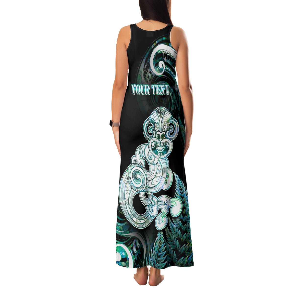 Personalised New Zealand Maori Taniwha Family Matching Tank Maxi Dress and Hawaiian Shirt Silver Fern Paua Shell Version LT05 - Polynesian Pride