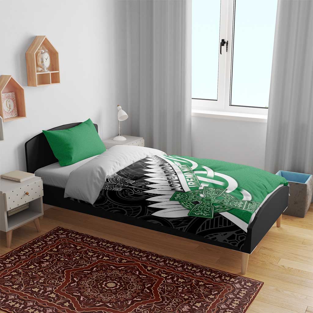 New Zealand And Ireland Rugby Bedding Set Silver Fern With Celtic Cross